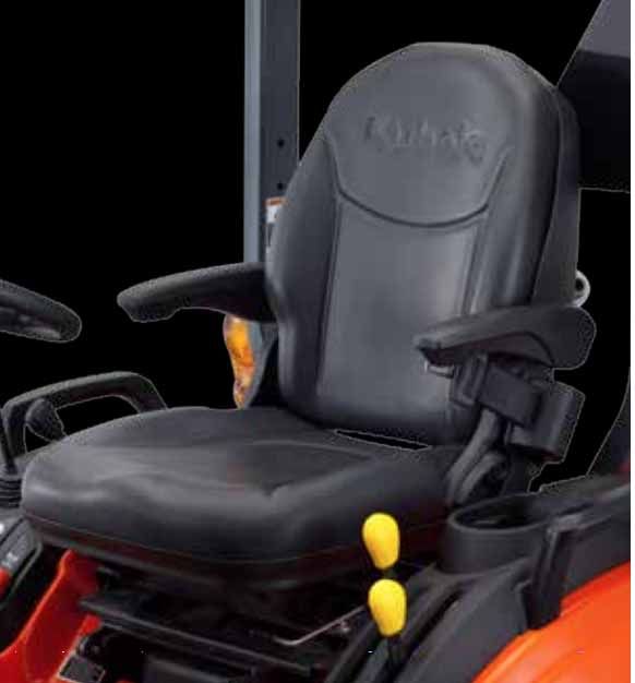 Deluxe high-back reclining seat with adjustable armrests. Offering support to the back and legs so you can be comfortable on the job all day long.