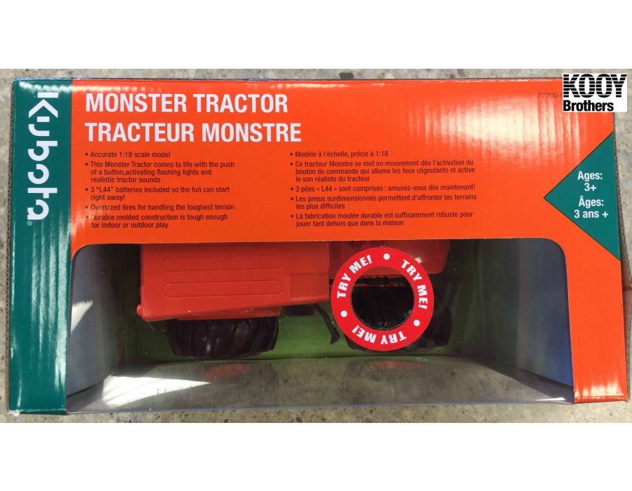 This Monster Tractor comes to life with the push of a button, activating flashing lights and realistic tractor sounds.