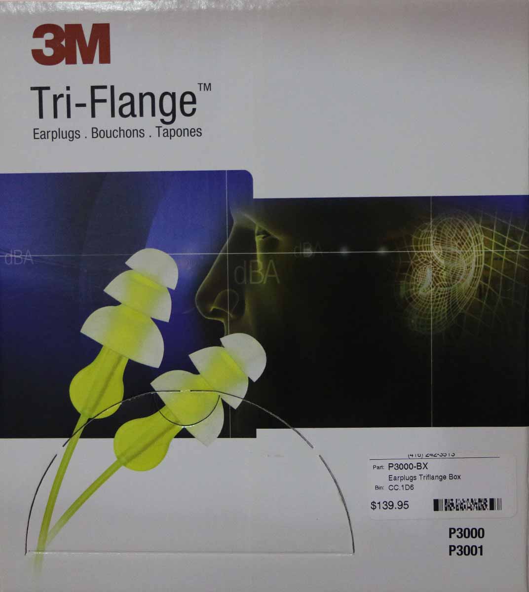3M Tri-Flange Corded Earplugs Box